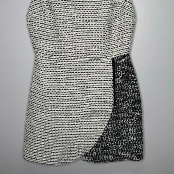 Alice + Olivia Sally Side Zip Tweed Mini Dress 8 Black White Business Casual NEW - Picture 5 of 13